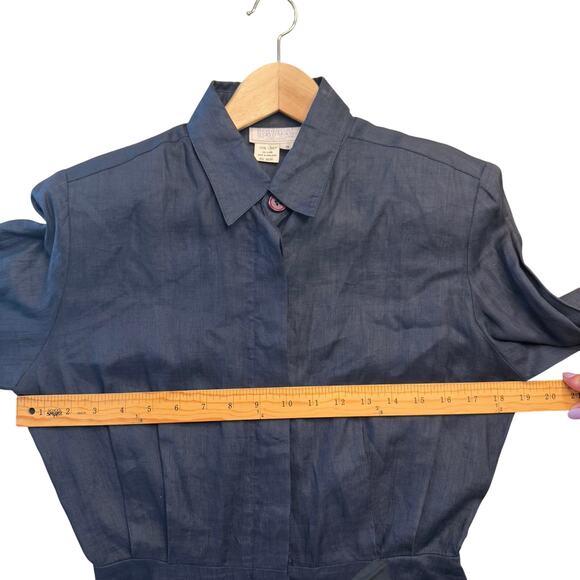 Vintage 80s Bergdorf Goodman Linen Shirt Dress Sz 8 Navy “On the Plaza” Label - Picture 13 of 16